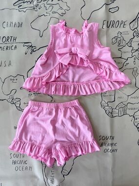 SHEIN Pink Ruffle Bow Tank Top & Shorts Set